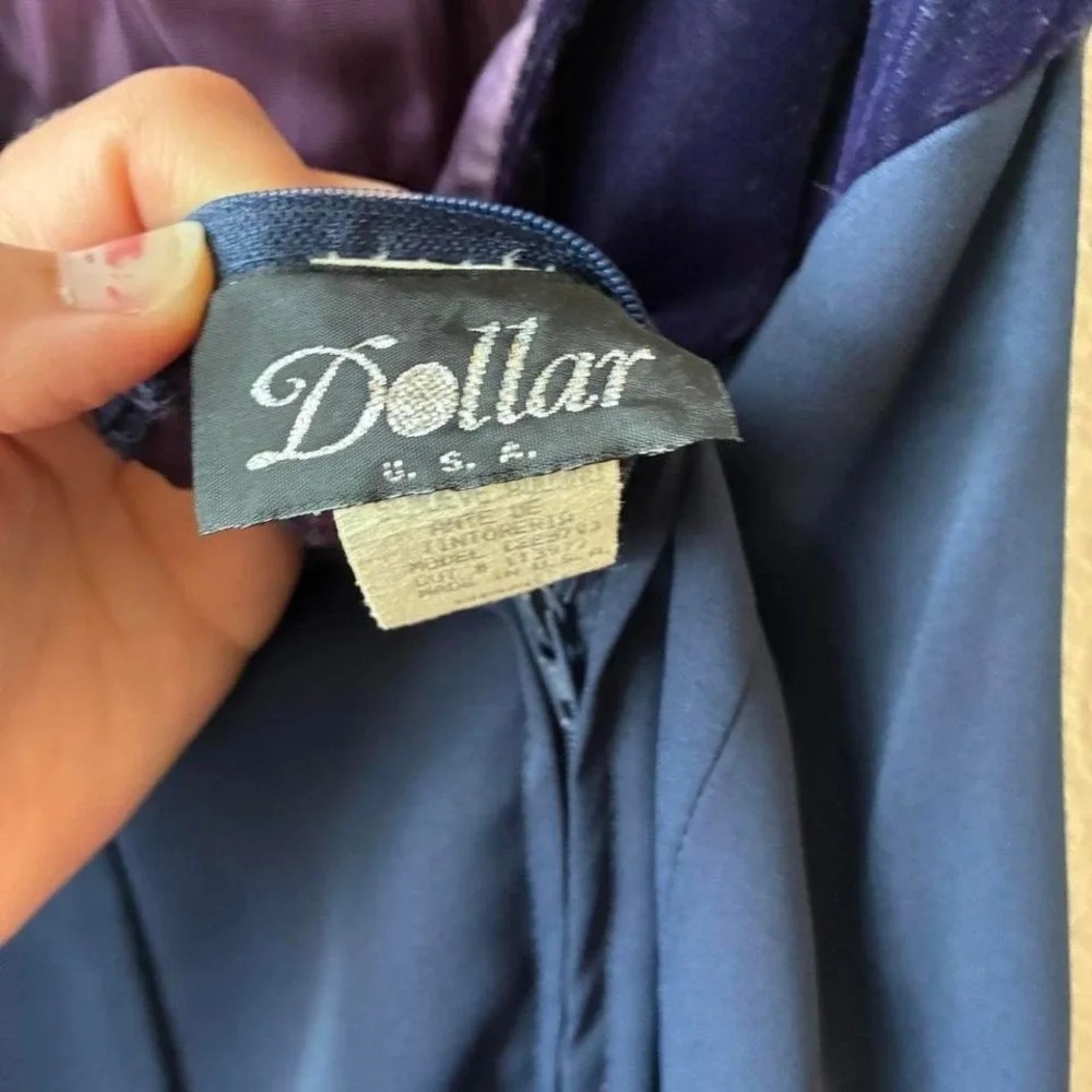 Vintage Y2K Style Navy blue & magenta velvet halter neck dress‎ w/ ruffle detail